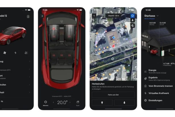 Tesla app Maintenance tab interface showing service options on a smartphone screen