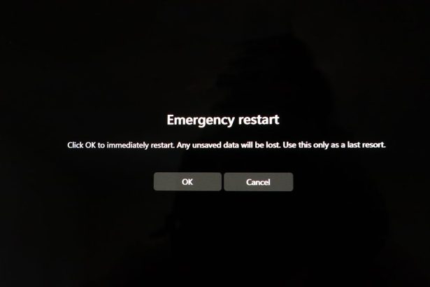 Windows 11 Emergency Restart option shown on the Ctrl+Alt+Del screen