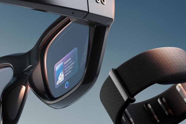 Close-up of wearable band and display showing sensors, screen layers, and functions