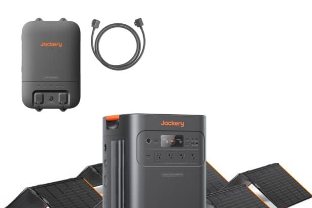 Portable power station and solar panels for home backup and RV power