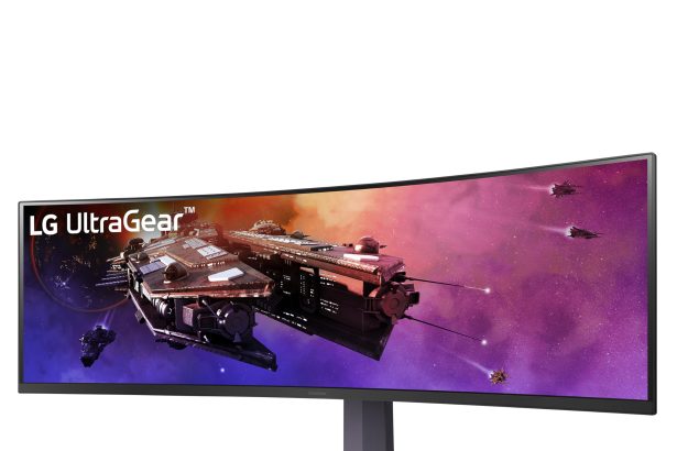 Super ultrawide monitor deal with curved screen on a modern desk