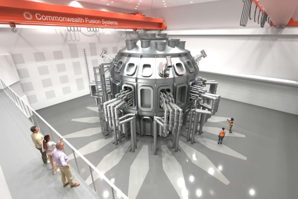 Tokamak control room consoles and fusion reactor monitoring screens