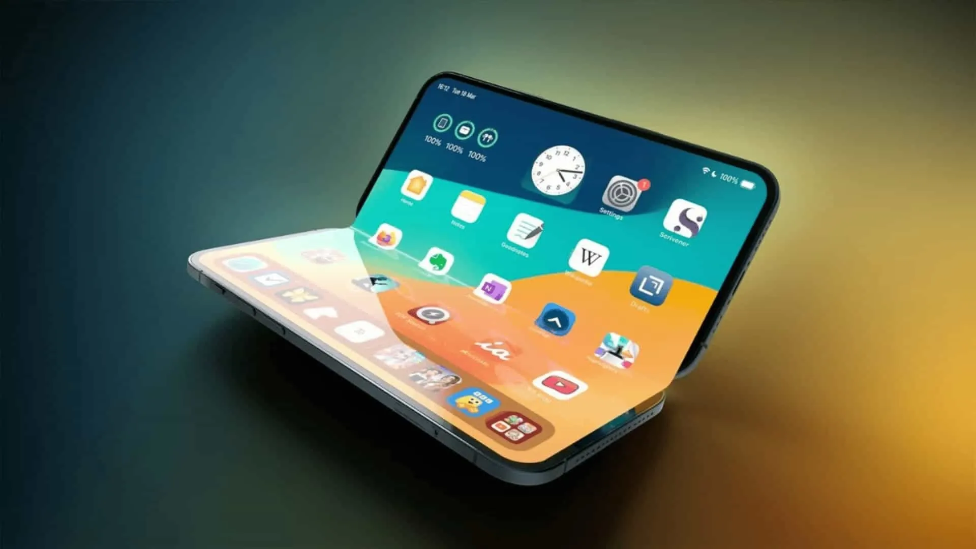 Apple's first foldable iPhone concept with flexible OLED display and hinge mechanism