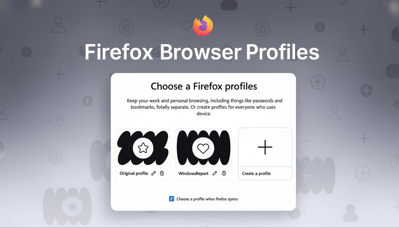 Screenshot of Firefox Browser Profiles interface, showing options to choose or create a profile.