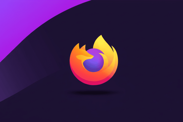 The Firefox logo, a stylized fox embracing a globe, set against a dark purple background with a diagonal purple gradient element in the upper left corner. The image is professionally enhanced and resized to a 16:9 aspect ratio.