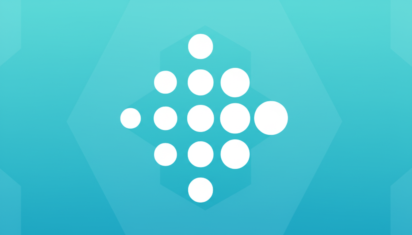 The Fitbit logo, consisting of white circles arranged in a diamond shape, centered on a professional flat design background with soft blue gradients and subtle geometric patterns.
