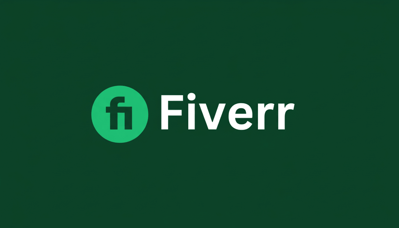 an enlarged 16: 9 aspect ratio, featuring the Fiverr logo with its green fi icon and white text on