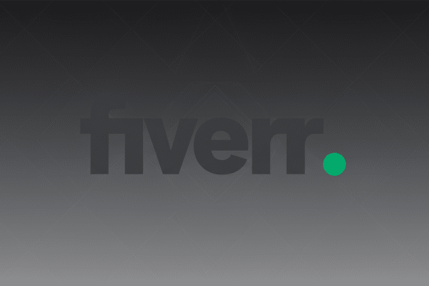Fiverr logo on a professional flat background with soft patterns and gradients.