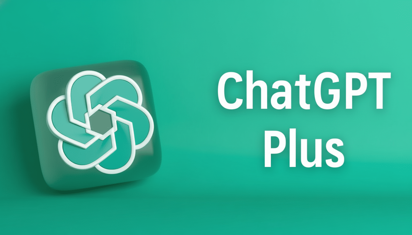 A 1 6:9 aspect ratio image showing the ChatGPT Plus logo and text on a green background. Filename : chatgpt pluslogo. png