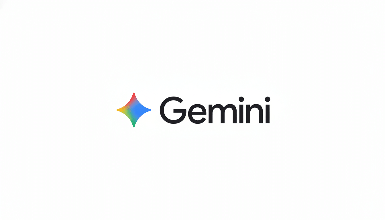 The Gemini logo, featuring a colorful, stylized star-like icon next to the word Gemini in black text , presented on a clean white background.