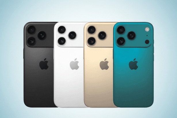 Four smartphone devices , colored black, white, gold, and teal , displayed in a row on a soft blue gradient background. Filename : foursmart phonesblue gradient.png