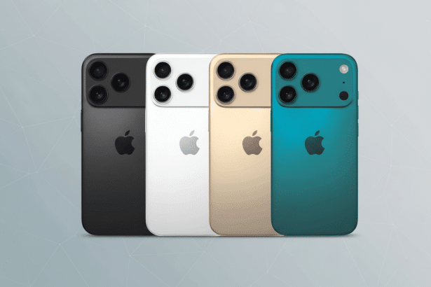 Four smartphones, colored black, white, gold, and teal, are arranged in a row with their backs facing forward, showcasing the camera lenses and the Ap