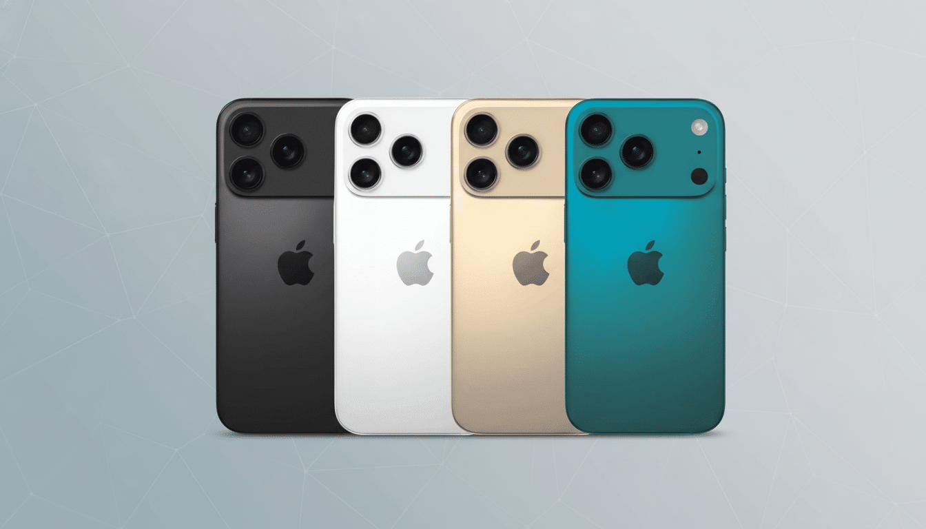 Four smartphones, colored black, white, gold, and teal, are arranged in a row with their backs facing forward, showcasing the camera lenses and the Ap