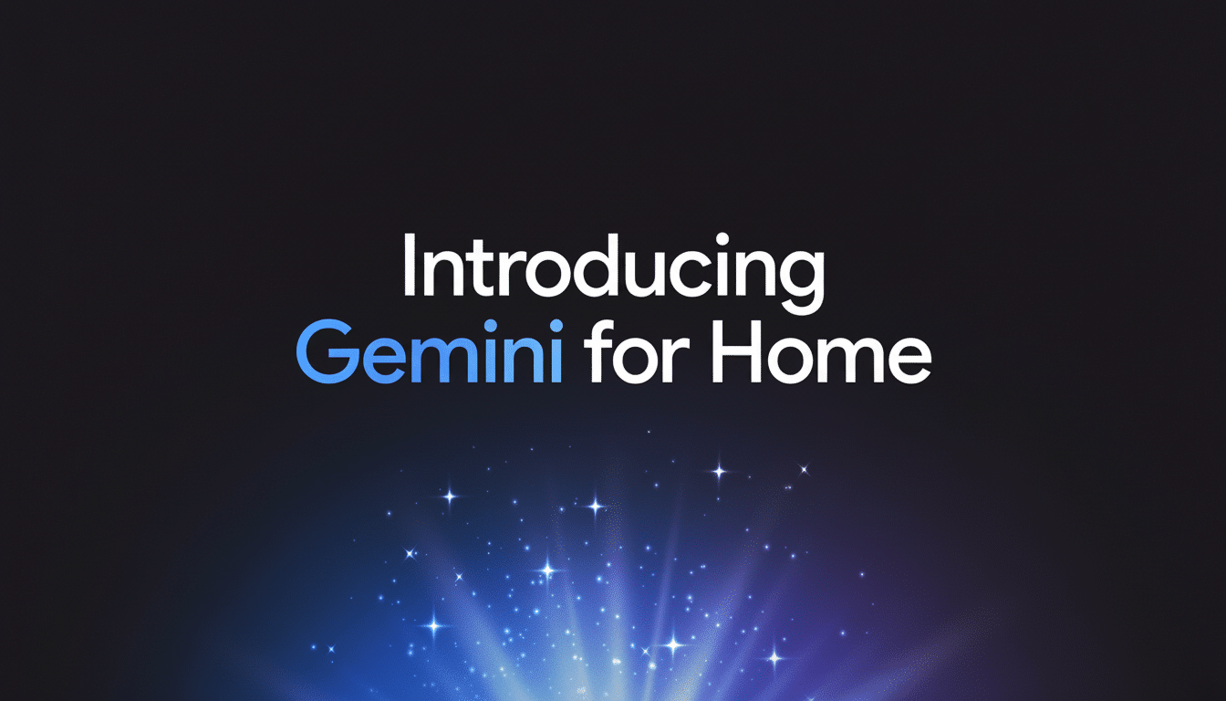 Introducing Gemini for Home text with blue and purple light effect.