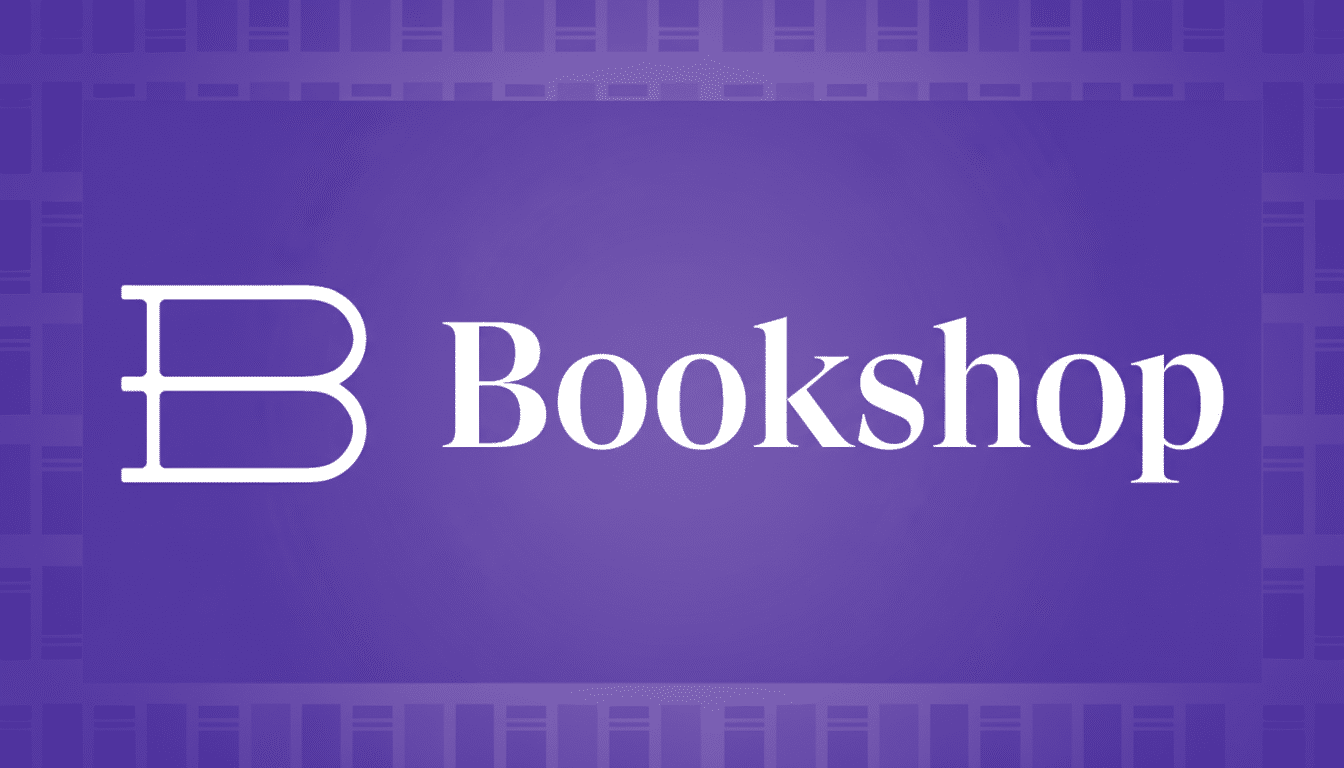 The Bookshop logo, featuring a stylized white B followed by the word Bookshop in white text, set against a vibrant purple background with a subtle, li