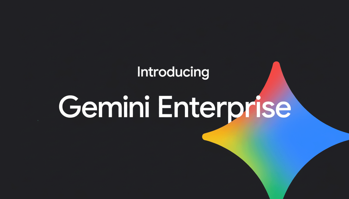 Gemini Enterprise logo on a dark background with a colorful , star -like graphic .