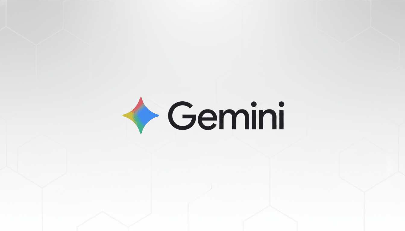 The Gemini logo, featuring a colorful, star-like icon next to the word Gemini in black text , presented on a light gray background with subtle hexagonal patterns, resized to a 1 6:9 aspect ratio. Filename : gemini logoprofessional 169 .png