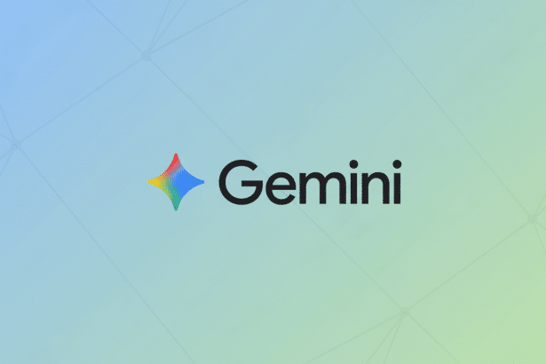 Gemini logo with a colorful star icon and black text on a professional light blue to green gradient