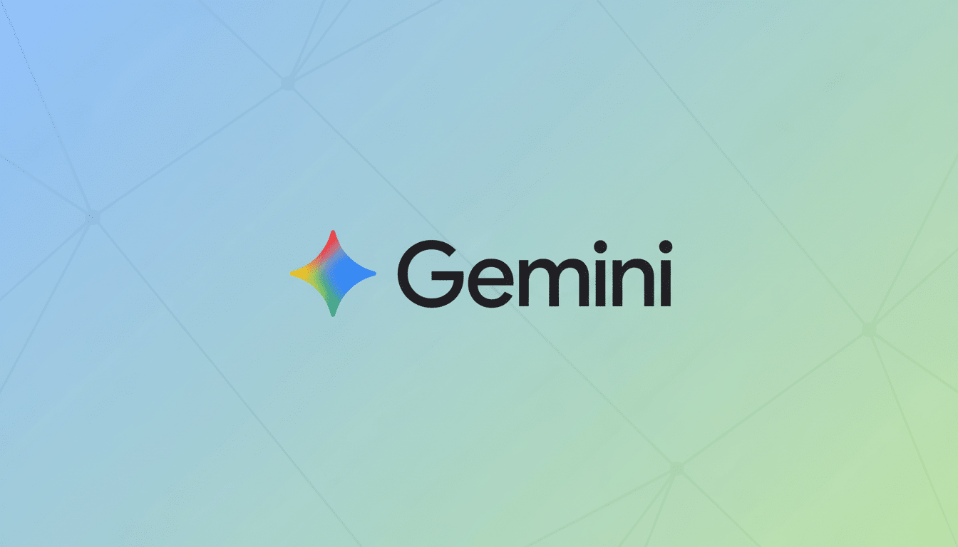 Gemini logo with a colorful star icon and black text on a professional light blue to green gradient