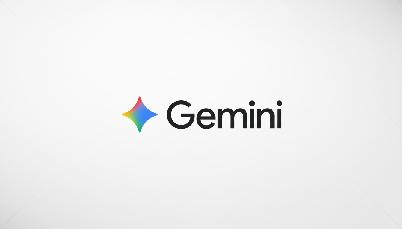 The Gemini logo, featuring a colorful, four-pointed star icon to the left of the word Gemini in black text, set against a clean white background with subtle, light gray geometric patterns.