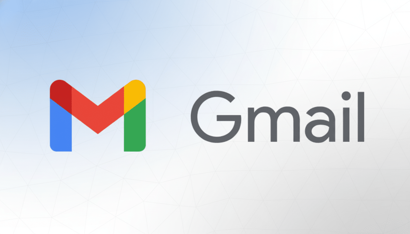 Gmail logo and word mark on a professional flat design background with soft geometric patterns. Filename : gmaillogo professional background.png
