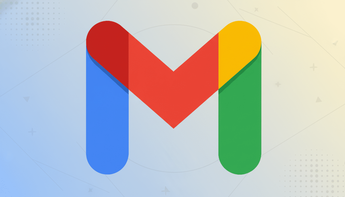 professional -looking image of the Gmail logo in a 16 :9 aspect ratio , set against a soft, gradient