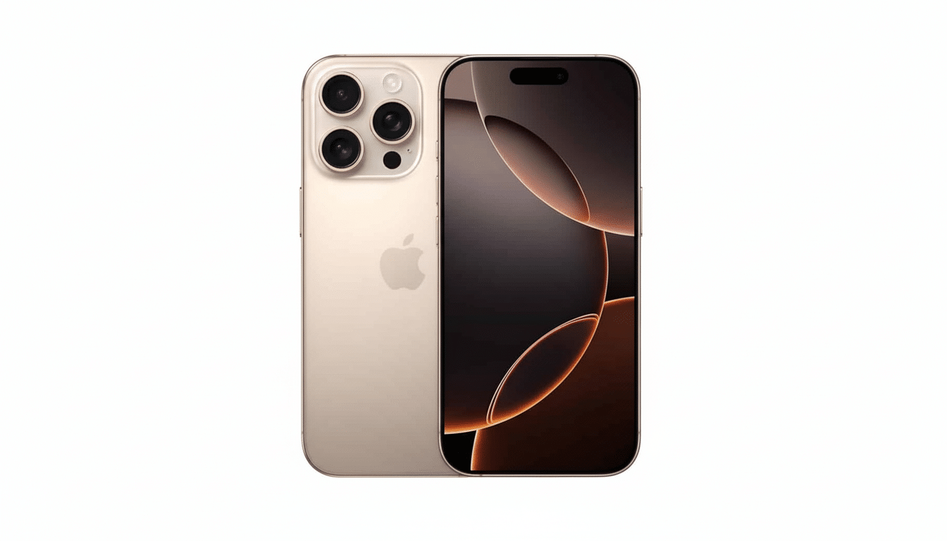 A gold iPhone with its front and back visible, showcasing the camera lenses and screen.