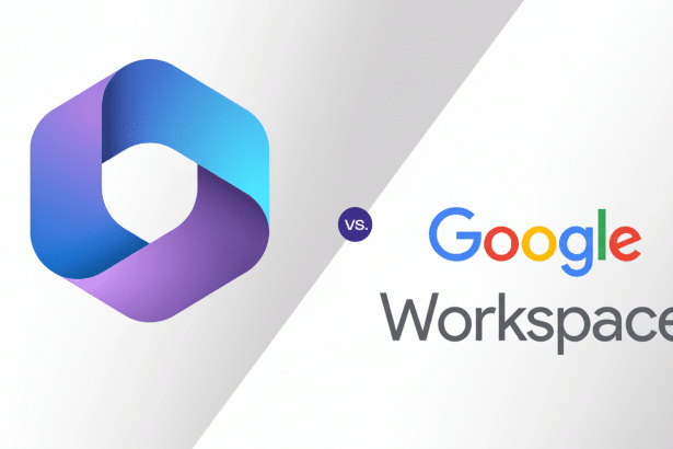 Text : Google Workspace logo vs . a hexagonal , multi-colored infinity loop icon . Filename: google