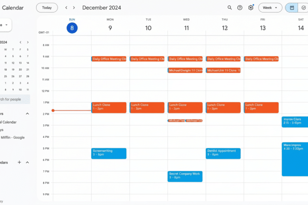 A screenshot of Google Calendar showing a week' s schedule in December 2 024 with various meetings and appointments .