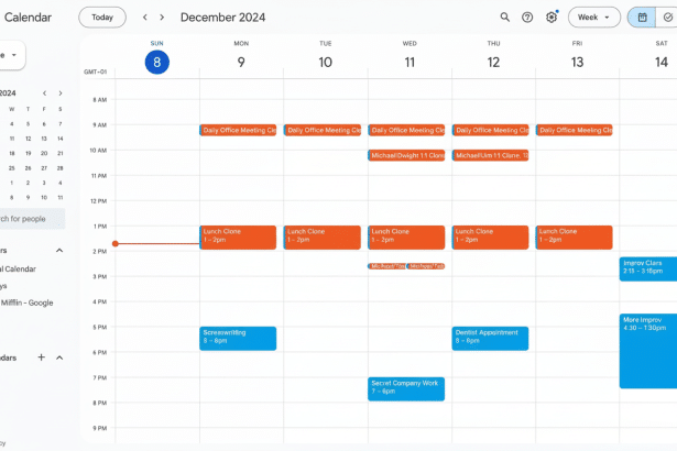 A professional , enhanced screenshot of a Google Calendar interface, displaying a weekly schedule for December 2 024 with various appointments and meetings , resized to a 16: 9 aspect ratio.