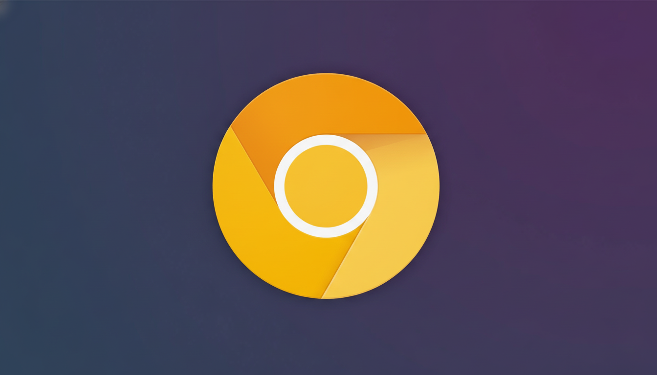 A professional, enhanced image of the Google Chrome logo, featuring a yellow circle with a white inner ring, set against a dark blue and purple gradient background, resized to a 16:9 aspect ratio.