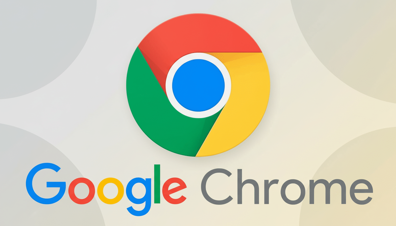 The Google Chrome logo with its iconic red , yellow, and green segments around a blue center , and Google Chrome text below, set against a subtle , professional background with soft geometric patterns and a light gradient. Filename : googlechrome logoenhanced .png