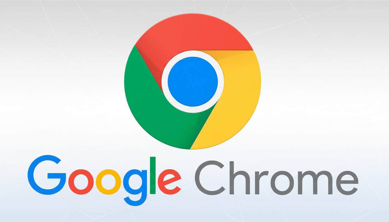 The Google Chrome logo and word mark on a subtle, professional grey gradient background with a clean, flat design.