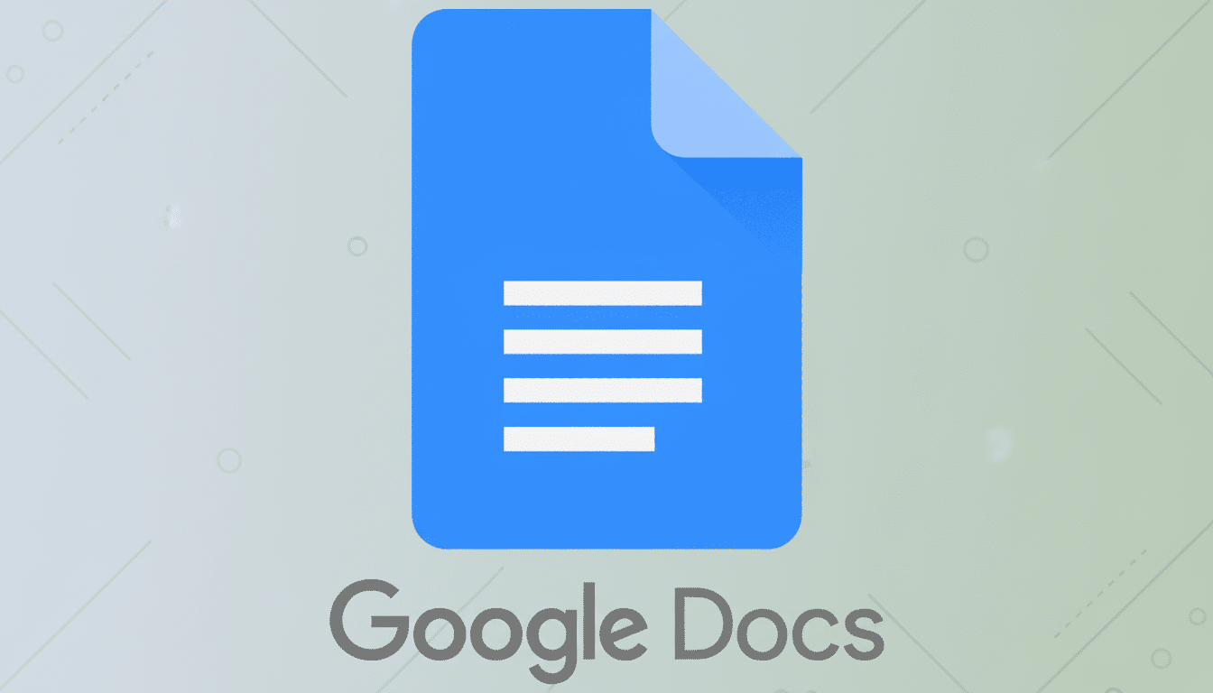 Google Docs logo on a professional flat design background with soft patterns and gradients.