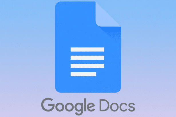 Google Docs logo on a light blue background with a subtle geometric pattern. Filename : googledocs logoenhanced .png