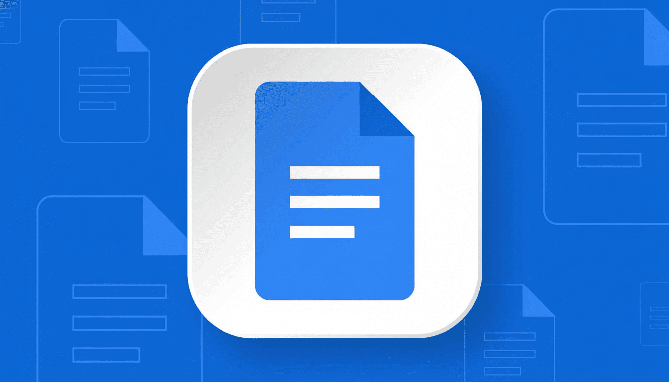 A blue document icon with a folded corner and three horizontal lines, centered within a white rounded square on a blue background with faint document patterns .