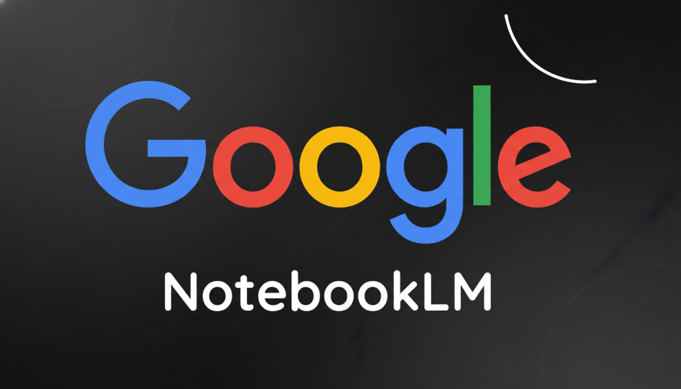 The Google NotebookLM logo on a dark gray background with subtle geometric patterns.