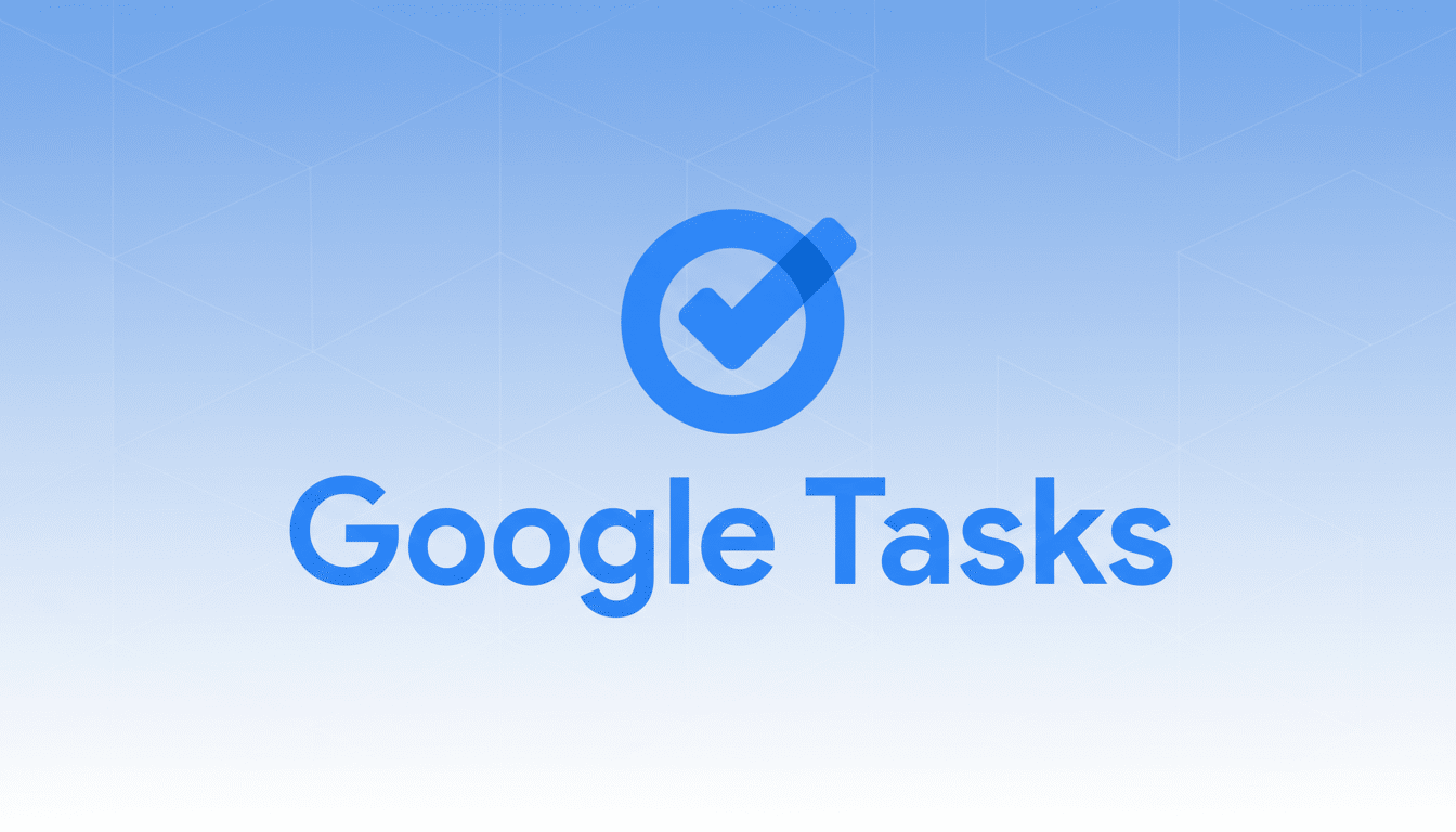 Google Tasks logo with a blue gradient background and subtle geometric patterns. Filename : googletasks logo. png