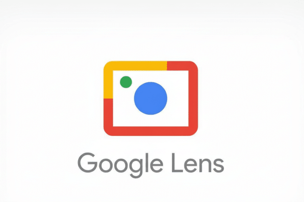 The Google Lens logo, featuring a stylized camera icon with a blue circle lens, a green dot, and a red frame, with yellow and red sections on top, all