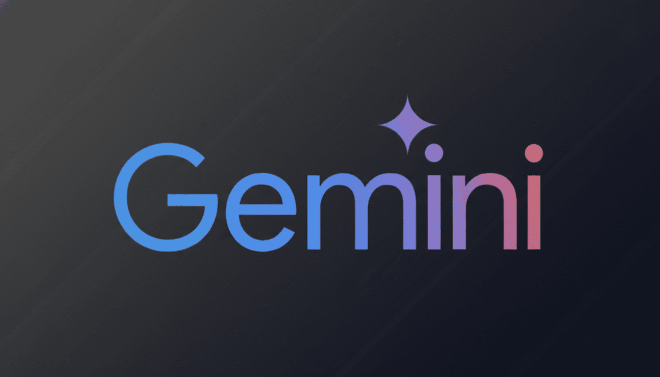 The Gemini logo, featuring a gradient from blue to pink, against a professional dark gray background with a subtle linear gradient, at a 1 6:9 aspect ratio. Filename : gemini logoprofessional 169 . png
