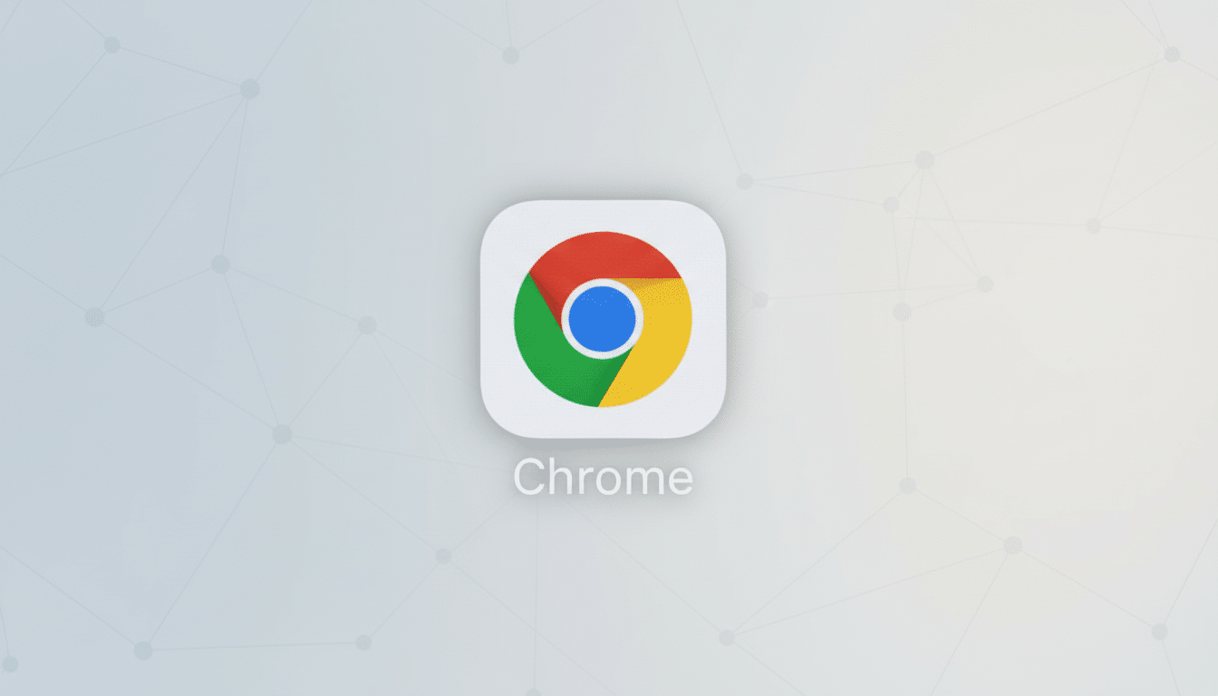 The Google Chrome app icon centered on a light gray background with subtle geometric patterns.