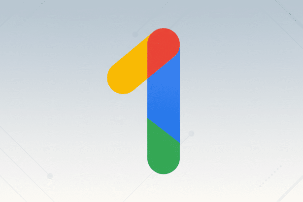 The Google One logo, a stylized number 1 composed of rounded rectangular segments in red, blue, green, and yellow, presented on a professional 16: 9 a