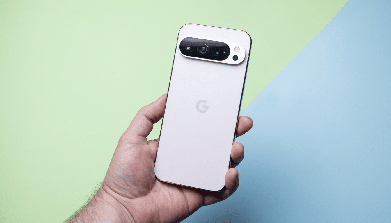 Google pixel 7 pro held in hand.