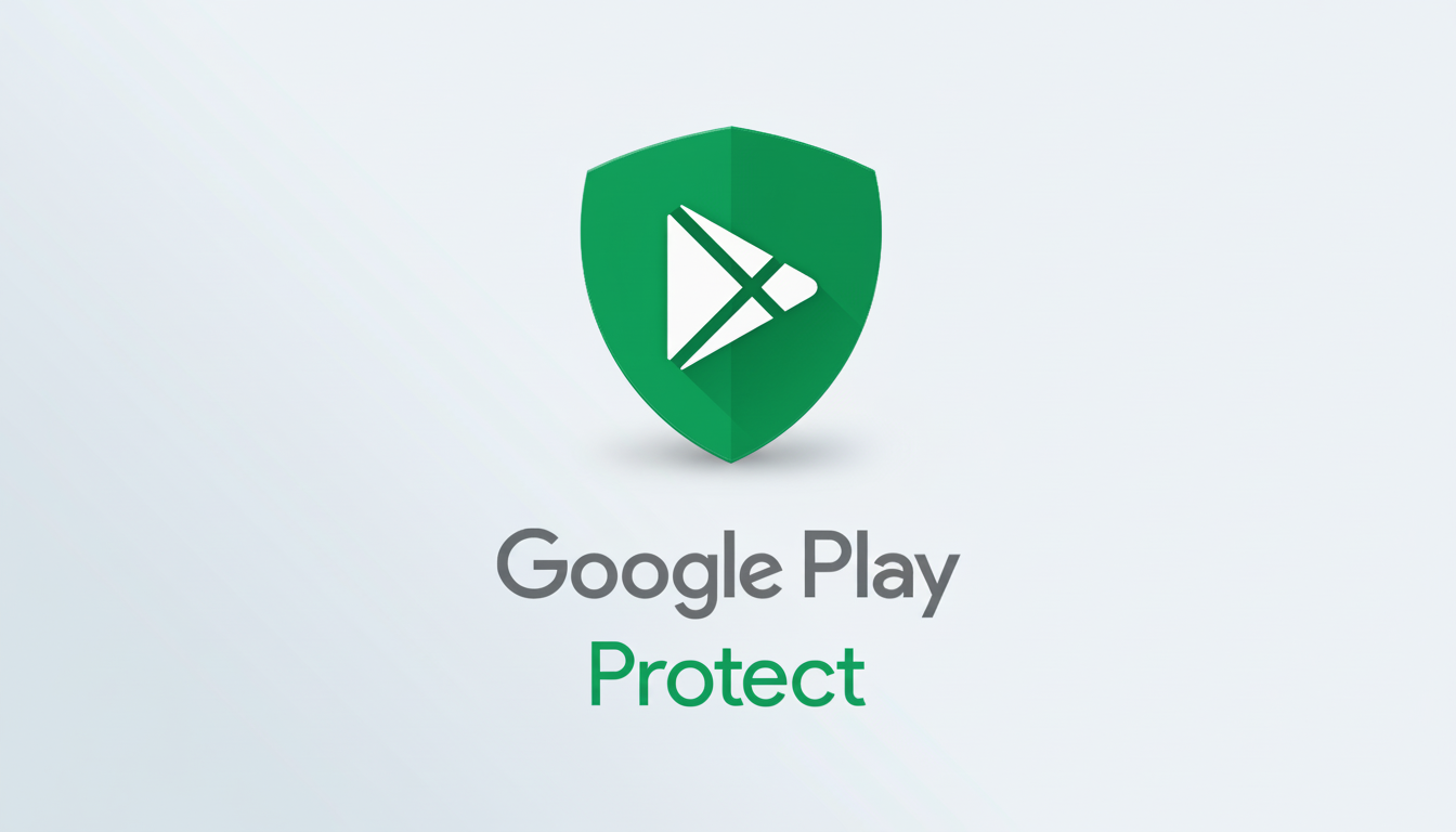 The Google Play Protect logo, featuring a green shield with a white Play Store icon, above the text