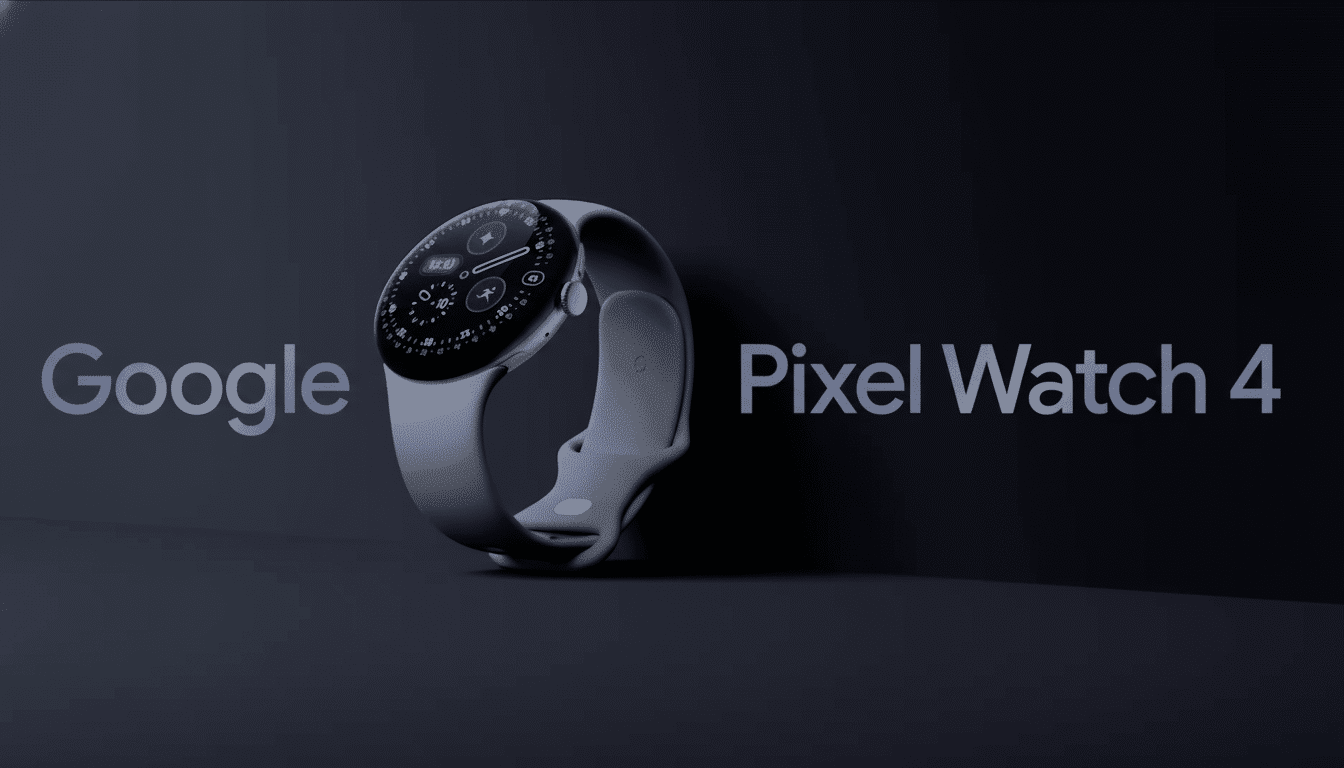 Google Pixel Watch 4 in a 16:9 aspect ratio, professionally enhanced with the original background retained .