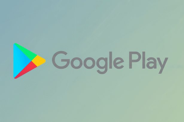 Google Play logo against a professional flat design background with soft patterns.