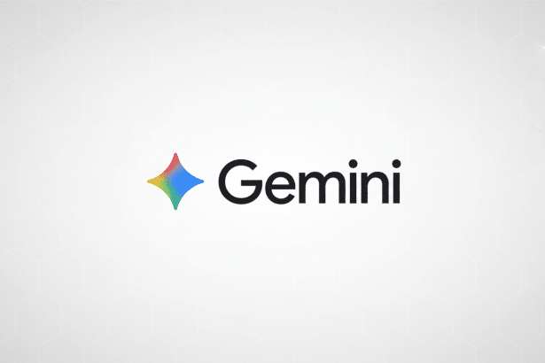 The Gemini logo, featuring a colorful four-pointed star icon in red, yellow, green, and blue , next to the word Gemini in black text , on a light gray background with a subtle hexagonal pattern.