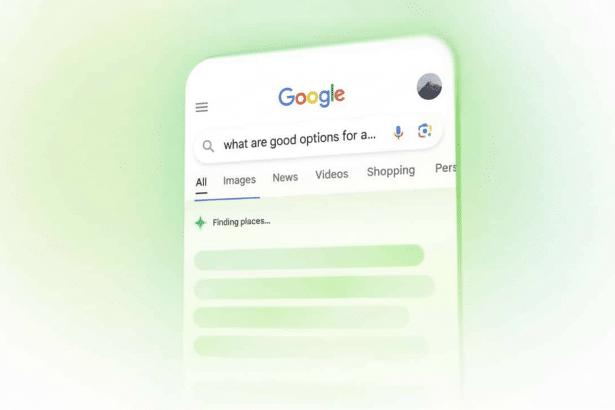 A mobile phone displaying a Google search interface with what are good options for a... typed in the search bar and Finding places... below .