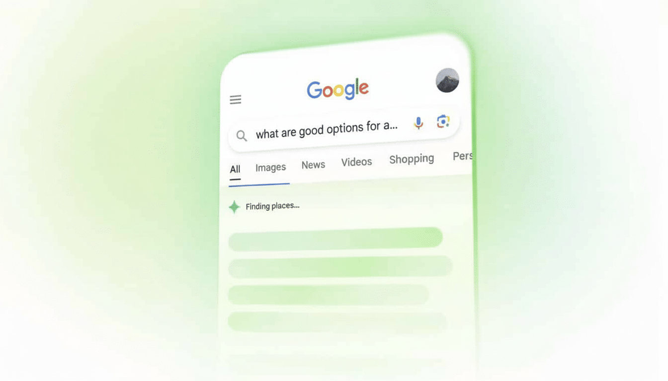 A mobile phone displaying a Google search interface with what are good options for a... typed in the search bar and Finding places... below .