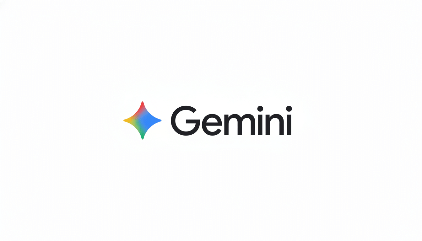 The Gemini logo, featuring a colorful star- like icon on the left with shades of red, yellow , green, and blue, followed by the word Gemini in black sans-serif typeface , all centered on a pristine white background.